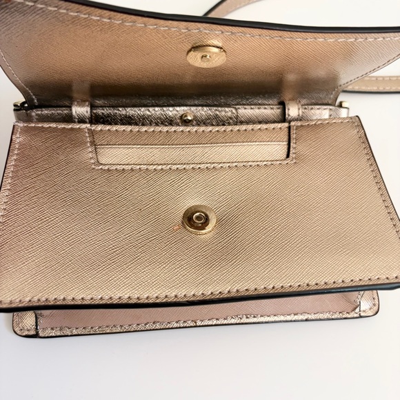 Kate Spade Rose Gold Metallic Leather Flap Crossbody Bag Chain Purse - Picture 13 of 16